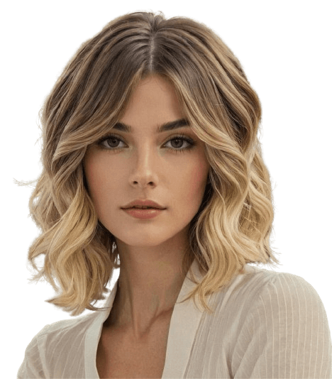 perruque coupe moderne, carré avec la raie au milieu, tie and die wavy