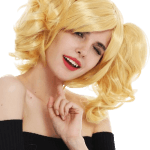 perruque de poupée manga blonde avec couettes