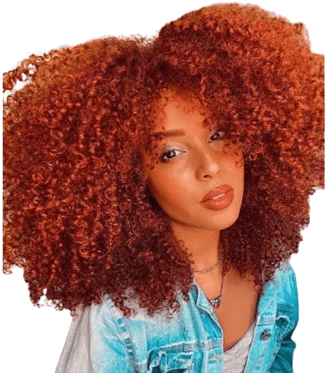 perruque afro avec cheveux frisés rouges orangés, beaucoup de volume