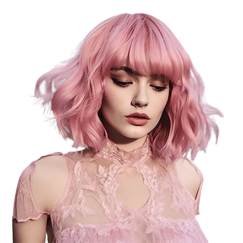 perruque rose pastel pour poupées réalistes