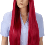 perruque de poupées réaliste cheveux raides très longs rouges